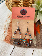 Handmade Coral, Turquoise And Sterling Silver Beaded Dangle Earrings