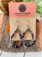 Handmade Coral, Lapis And Sterling Silver Beaded Dangle Earrings