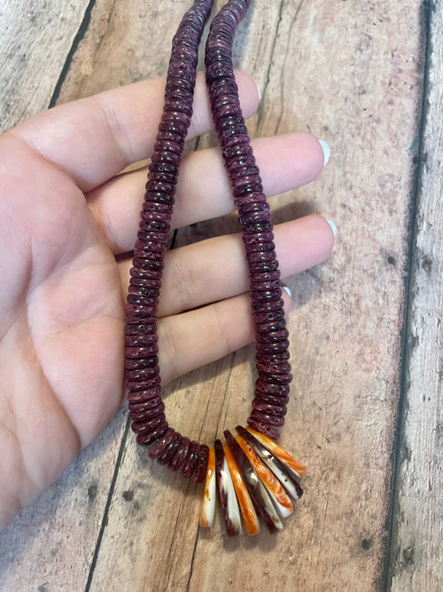 Navajo Purple Spiny Heishi Beaded 24 in Necklace