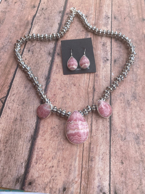 Navajo Rhodonite & Sterling Silver Beaded Necklace Set