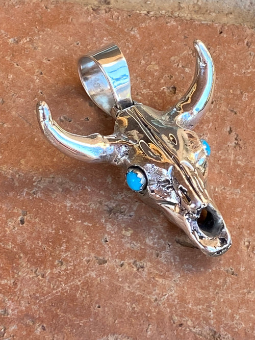 Navajo Sterling Silver & Turquoise Skull Pendant