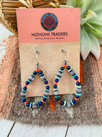 Handmade Turquoise, Coral, Lapis And Sterling Silver Beaded Dangle Earrings