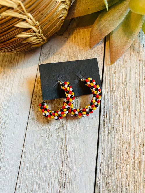 Navajo Handmade Beaded Hoop Earrings- Multi