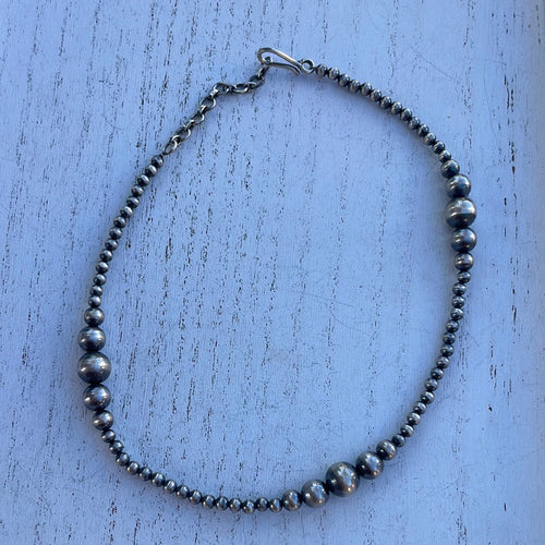 Handmade 4-8mm Beaded Sterling Silver Necklace 14”