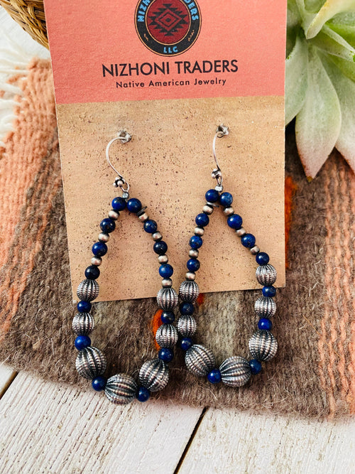 Handmade Lapis And Sterling Silver Beaded Dangle Earrings