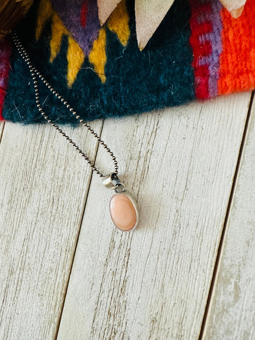 Navajo Queen Pink Conch Shell & Sterling Silver Oval Pendant