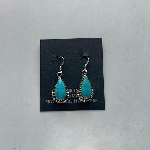 Beautiful Navajo Sterling Silver Turquoise Tear Drop Dangle Earrings