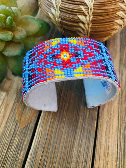 Navajo Made Beaded Leather Bracelet