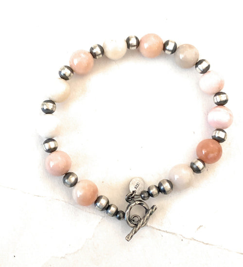 Navajo Queen Pink Conch Shell & Sterling Silver Beaded Bracelet