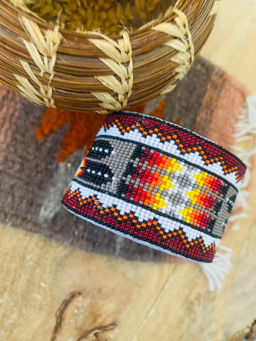 Navajo Made Beaded Leather Bracelet