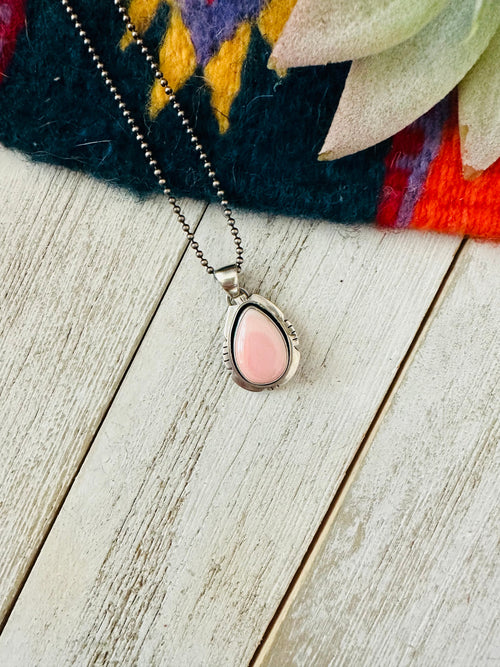 Navajo Queen Pink Conch Shell & Sterling Silver Shadowbox Teardrop Pendant